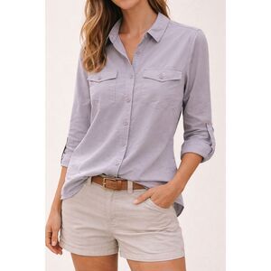 Eddie Bauer Departure Shirt Classic Fit Button Down Stretch Travel Blouse M